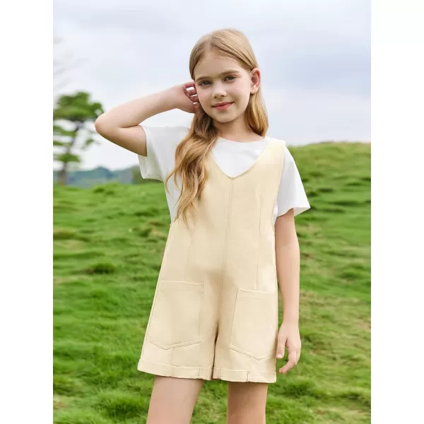 Haloumoning Girls Overall Shorts Kids Summer Fashion Sleeveless Low Back Rompers with Big Pockets