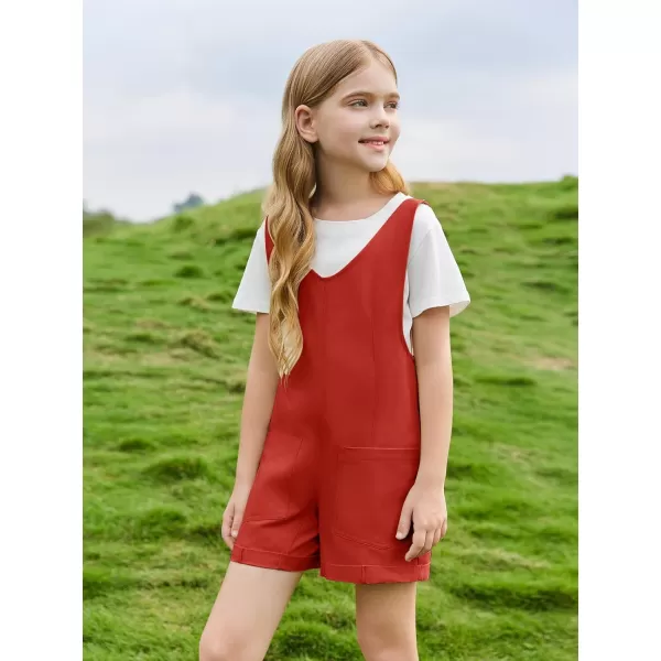 Haloumoning Girls Overall Shorts Kids Summer Fashion Sleeveless Low Back Rompers with Big Pockets