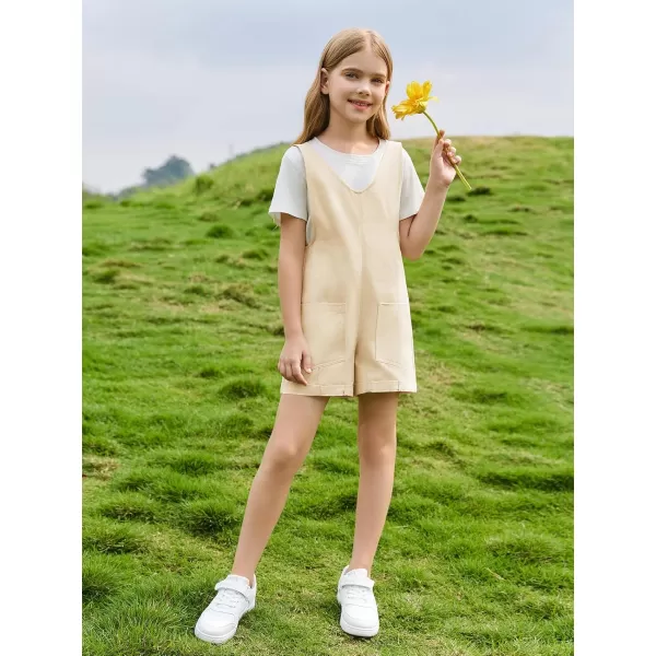 Haloumoning Girls Overall Shorts Kids Summer Fashion Sleeveless Low Back Rompers with Big Pockets