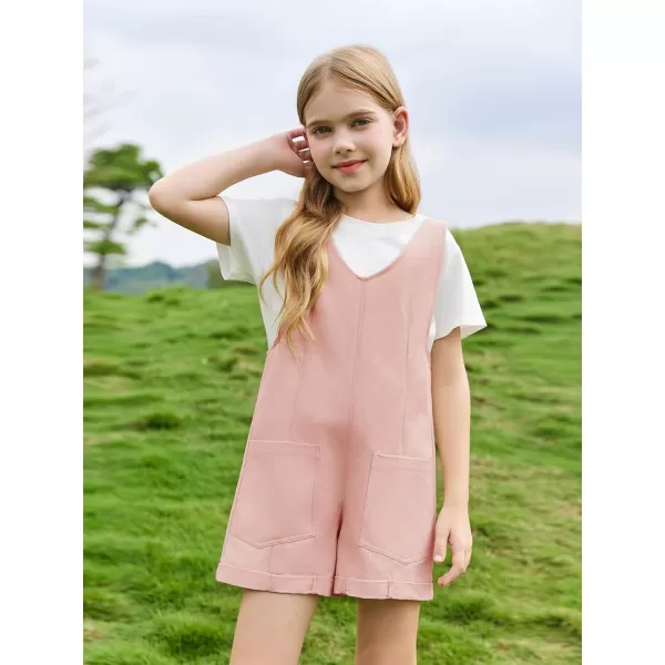 Haloumoning Girls Overall Shorts Kids Summer Fashion Sleeveless Low Back Rompers with Big Pockets
