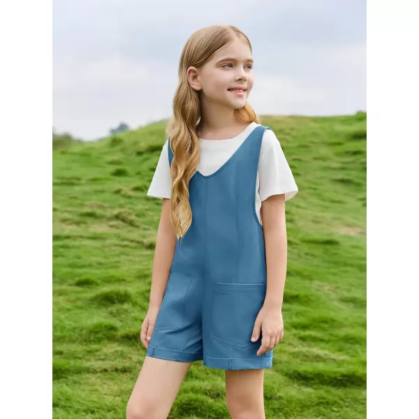 Haloumoning Girls Overall Shorts Kids Summer Fashion Sleeveless Low Back Rompers with Big Pockets