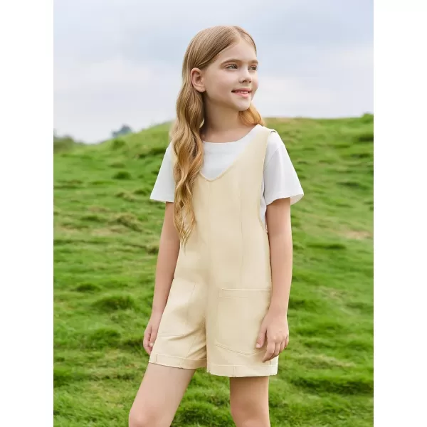 Haloumoning Girls Overall Shorts Kids Summer Fashion Sleeveless Low Back Rompers with Big Pockets