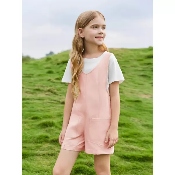Haloumoning Girls Overall Shorts Kids Summer Fashion Sleeveless Low Back Rompers with Big Pockets