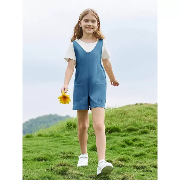 Haloumoning Girls Overall Shorts Kids Summer Fashion Sleeveless Low Back Rompers with Big Pockets