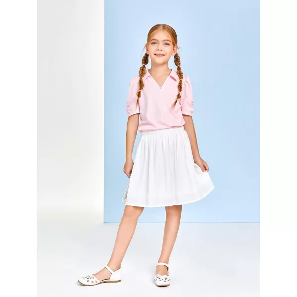 Haloumoning Girls Pleated Skirts Fluffy Elastic Waist A-Line School Uniform Midi Skirt Little Big Kids