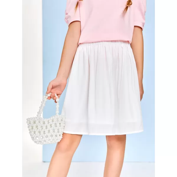 Haloumoning Girls Pleated Skirts Fluffy Elastic Waist A-Line School Uniform Midi Skirt Little Big Kids