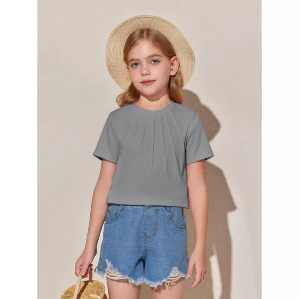 Haloumoning Girls Pleated T Shirts Kids Summer Short Sleeve Fashion Tops Tees 5-14 Years