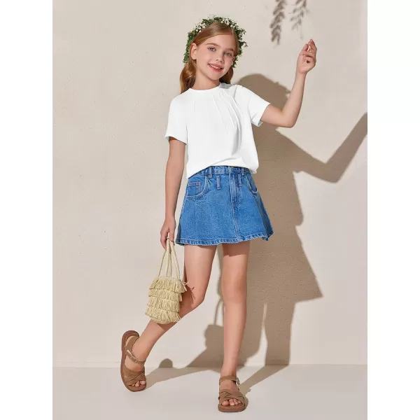 Haloumoning Girls Pleated T Shirts Kids Summer Short Sleeve Fashion Tops Tees 5-14 Years