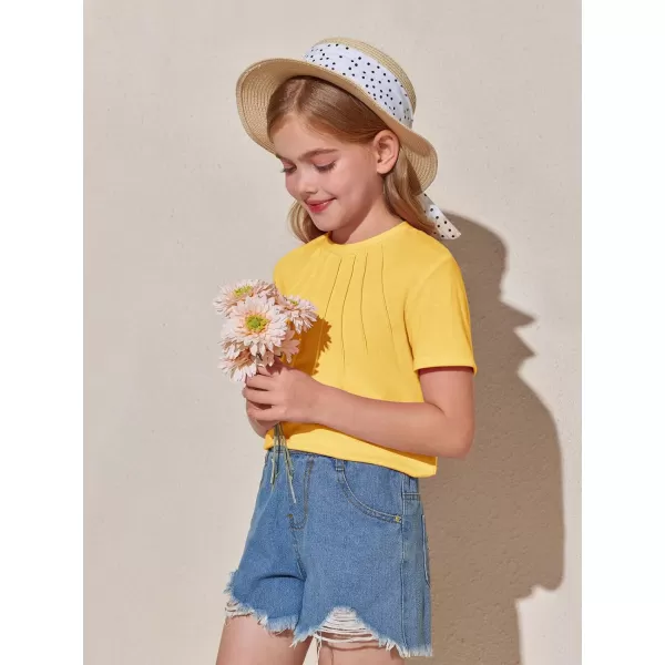 Haloumoning Girls Pleated T Shirts Kids Summer Short Sleeve Fashion Tops Tees 5-14 Years