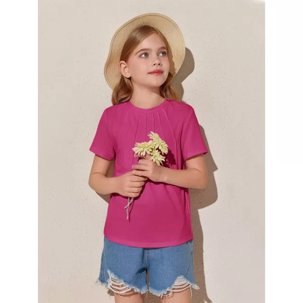 Haloumoning Girls Pleated T Shirts Kids Summer Short Sleeve Fashion Tops Tees 5-14 Years
