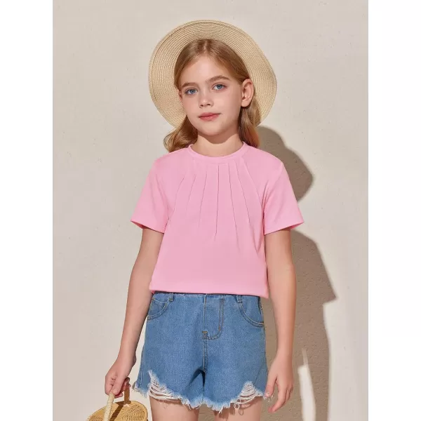 Haloumoning Girls Pleated T Shirts Kids Summer Short Sleeve Fashion Tops Tees 5-14 Years
