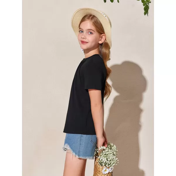 Haloumoning Girls Pleated T Shirts Kids Summer Short Sleeve Fashion Tops Tees 5-14 Years