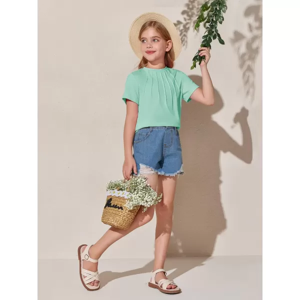 Haloumoning Girls Pleated T Shirts Kids Summer Short Sleeve Fashion Tops Tees 5-14 Years