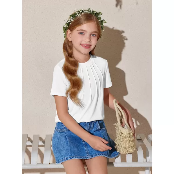 Haloumoning Girls Pleated T Shirts Kids Summer Short Sleeve Fashion Tops Tees 5-14 Years