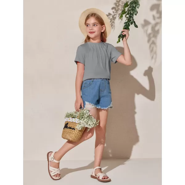 Haloumoning Girls Pleated T Shirts Kids Summer Short Sleeve Fashion Tops Tees 5-14 Years