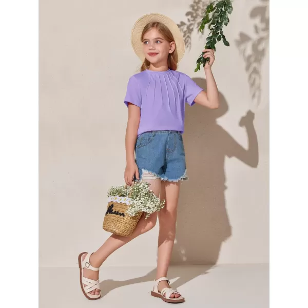 Haloumoning Girls Pleated T Shirts Kids Summer Short Sleeve Fashion Tops Tees 5-14 Years