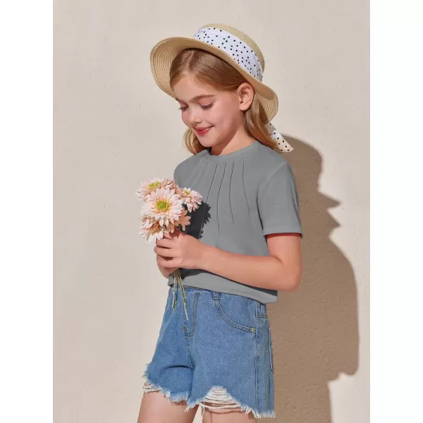 Haloumoning Girls Pleated T Shirts Kids Summer Short Sleeve Fashion Tops Tees 5-14 Years