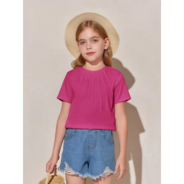 Haloumoning Girls Pleated T Shirts Kids Summer Short Sleeve Fashion Tops Tees 5-14 Years