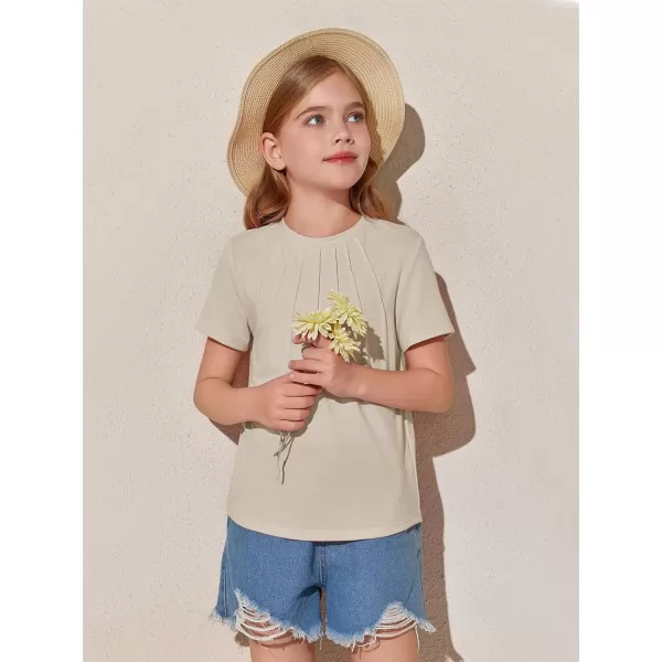 Haloumoning Girls Pleated T Shirts Kids Summer Short Sleeve Fashion Tops Tees 5-14 Years