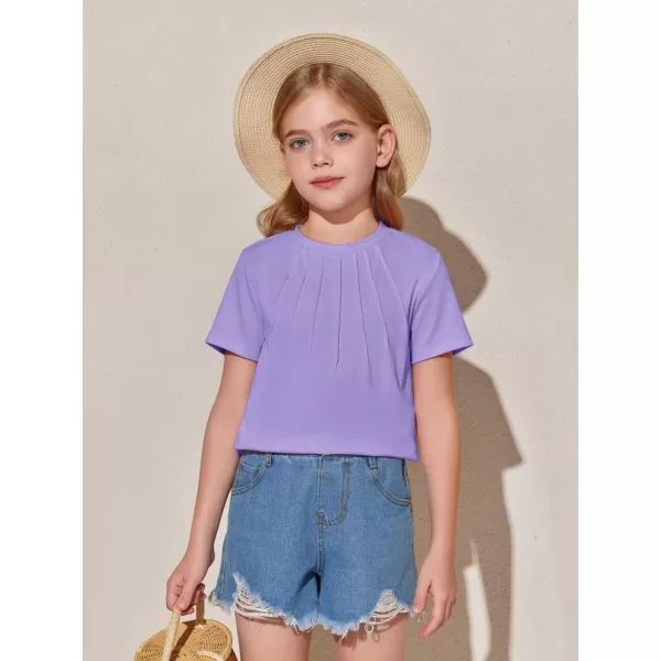 Haloumoning Girls Pleated T Shirts Kids Summer Short Sleeve Fashion Tops Tees 5-14 Years