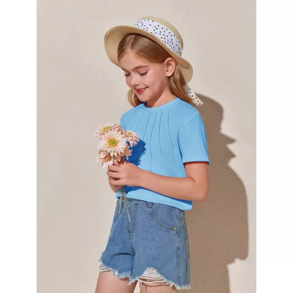 Haloumoning Girls Pleated T Shirts Kids Summer Short Sleeve Fashion Tops Tees 5-14 Years