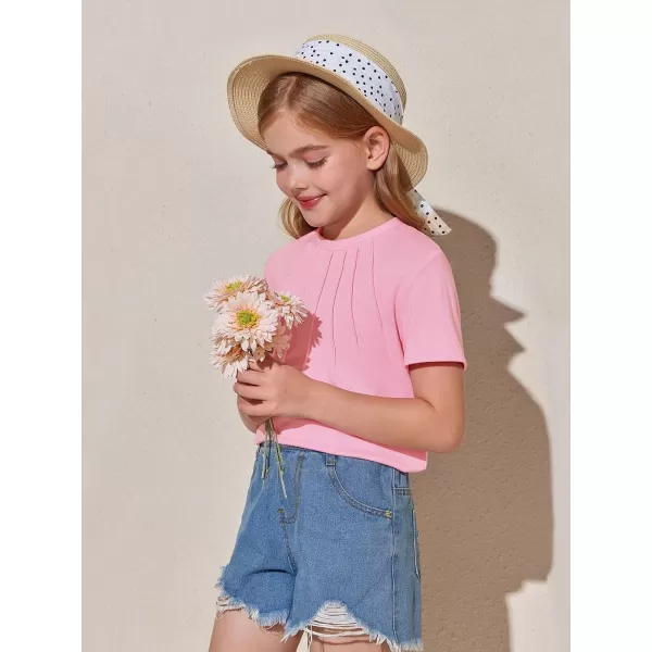 Haloumoning Girls Pleated T Shirts Kids Summer Short Sleeve Fashion Tops Tees 5-14 Years