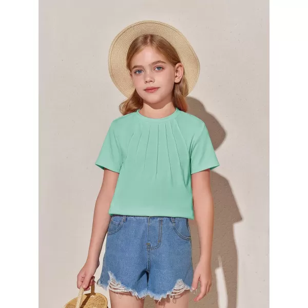Haloumoning Girls Pleated T Shirts Kids Summer Short Sleeve Fashion Tops Tees 5-14 Years