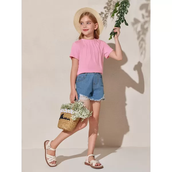 Haloumoning Girls Pleated T Shirts Kids Summer Short Sleeve Fashion Tops Tees 5-14 Years