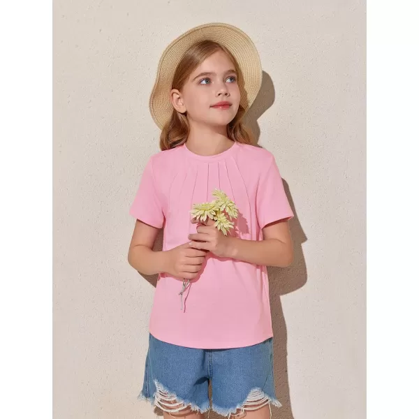 Haloumoning Girls Pleated T Shirts Kids Summer Short Sleeve Fashion Tops Tees 5-14 Years