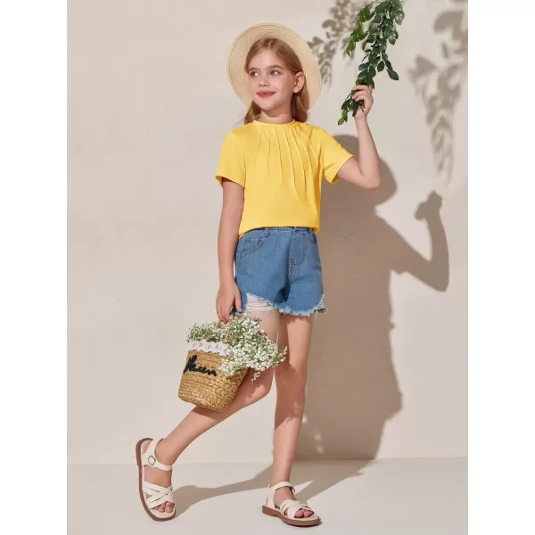 Haloumoning Girls Pleated T Shirts Kids Summer Short Sleeve Fashion Tops Tees 5-14 Years