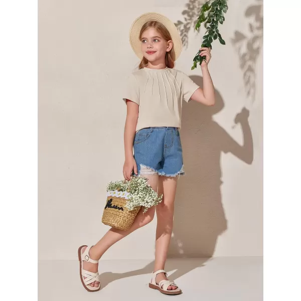 Haloumoning Girls Pleated T Shirts Kids Summer Short Sleeve Fashion Tops Tees 5-14 Years