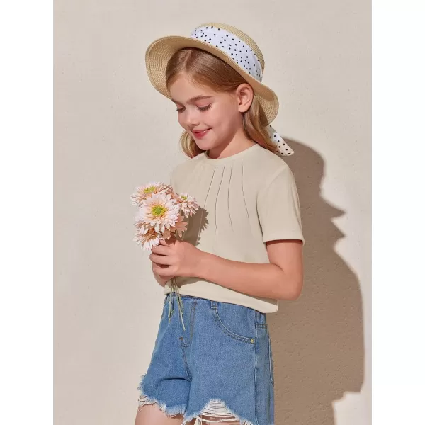 Haloumoning Girls Pleated T Shirts Kids Summer Short Sleeve Fashion Tops Tees 5-14 Years