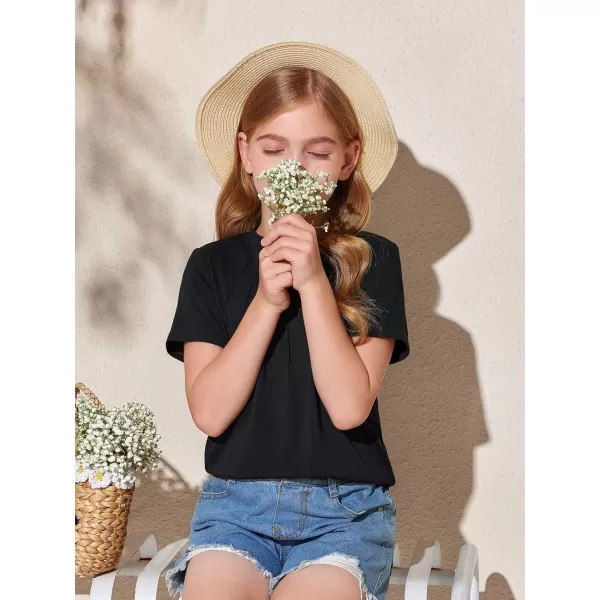 Haloumoning Girls Pleated T Shirts Kids Summer Short Sleeve Fashion Tops Tees 5-14 Years