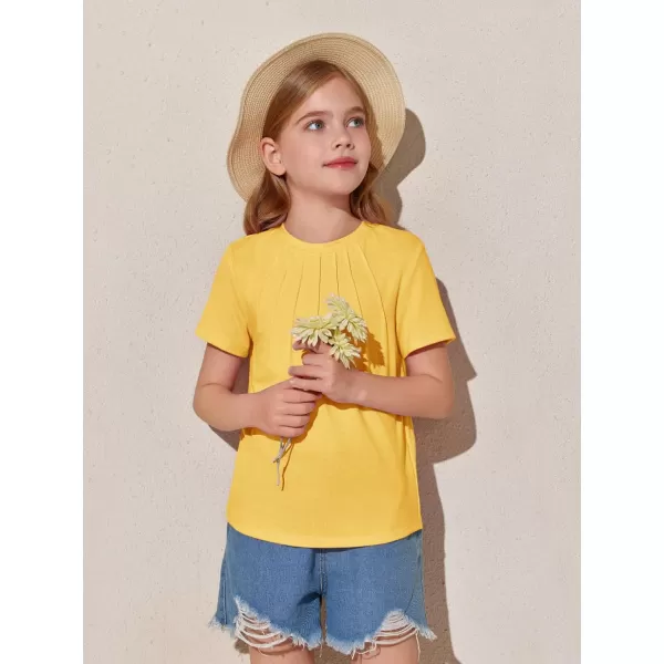 Haloumoning Girls Pleated T Shirts Kids Summer Short Sleeve Fashion Tops Tees 5-14 Years