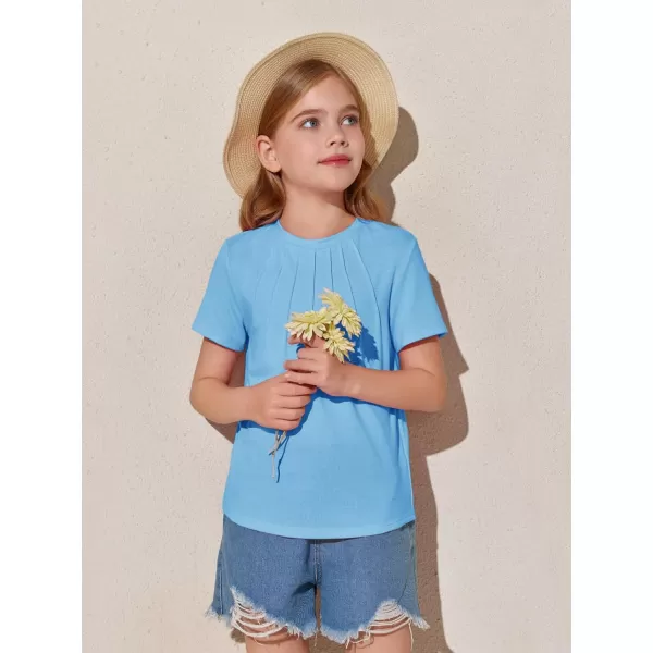 Haloumoning Girls Pleated T Shirts Kids Summer Short Sleeve Fashion Tops Tees 5-14 Years