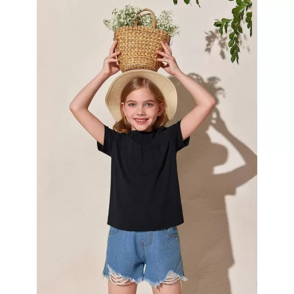 Haloumoning Girls Pleated T Shirts Kids Summer Short Sleeve Fashion Tops Tees 5-14 Years
