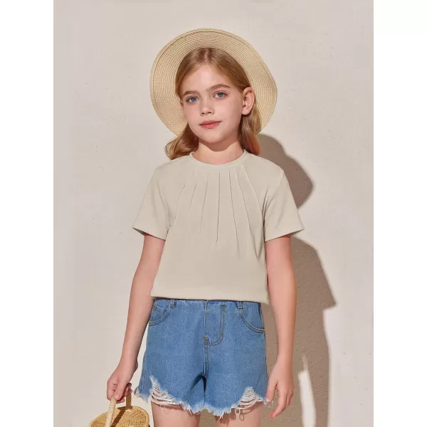 Haloumoning Girls Pleated T Shirts Kids Summer Short Sleeve Fashion Tops Tees 5-14 Years