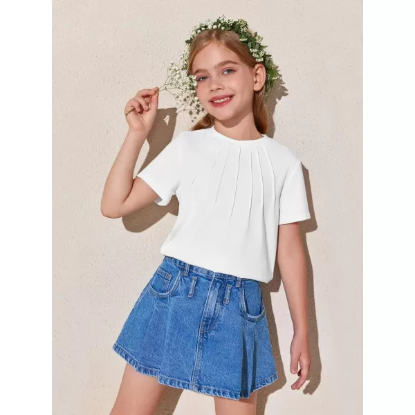 Haloumoning Girls Pleated T Shirts Kids Summer Short Sleeve Fashion Tops Tees 5-14 Years