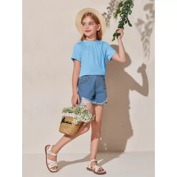 Haloumoning Girls Pleated T Shirts Kids Summer Short Sleeve Fashion Tops Tees 5-14 Years