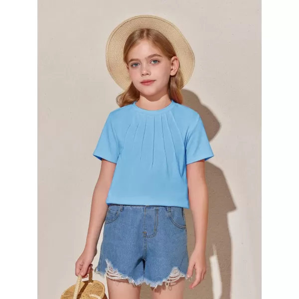 Haloumoning Girls Pleated T Shirts Kids Summer Short Sleeve Fashion Tops Tees 5-14 Years