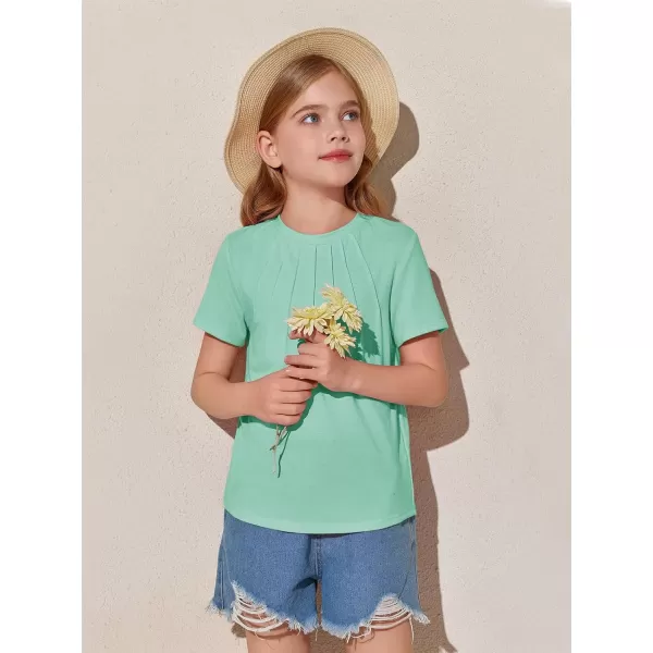 Haloumoning Girls Pleated T Shirts Kids Summer Short Sleeve Fashion Tops Tees 5-14 Years