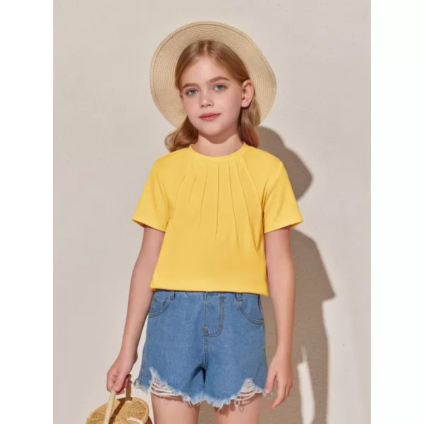 Haloumoning Girls Pleated T Shirts Kids Summer Short Sleeve Fashion Tops Tees 5-14 Years