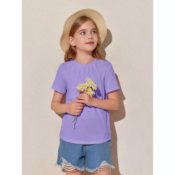 Haloumoning Girls Pleated T Shirts Kids Summer Short Sleeve Fashion Tops Tees 5-14 Years