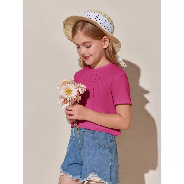 Haloumoning Girls Pleated T Shirts Kids Summer Short Sleeve Fashion Tops Tees 5-14 Years