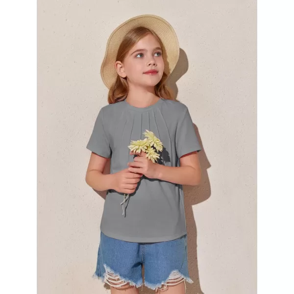 Haloumoning Girls Pleated T Shirts Kids Summer Short Sleeve Fashion Tops Tees 5-14 Years