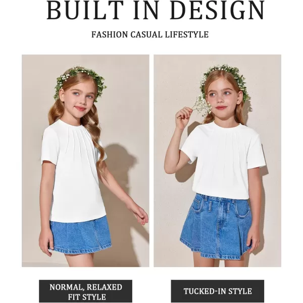 Haloumoning Girls Pleated T Shirts Kids Summer Short Sleeve Fashion Tops Tees 5-14 Years
