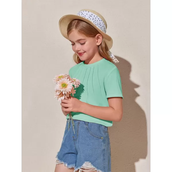 Haloumoning Girls Pleated T Shirts Kids Summer Short Sleeve Fashion Tops Tees 5-14 Years