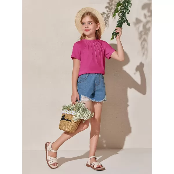 Haloumoning Girls Pleated T Shirts Kids Summer Short Sleeve Fashion Tops Tees 5-14 Years