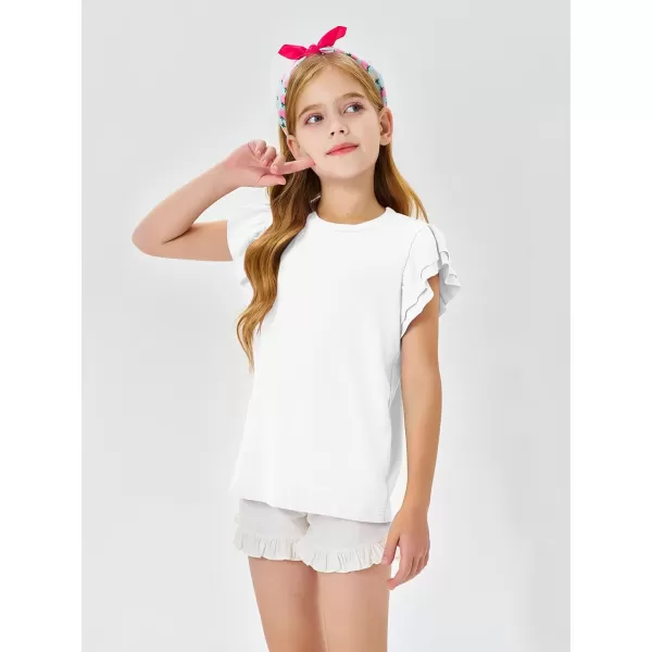 Haloumoning Girls' Ruffle Short Sleeve T Shirt Crewneck Knit Top Comfort Summer Tee