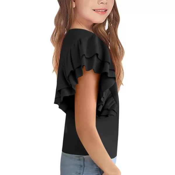 Haloumoning Girls' Ruffle Short Sleeve T Shirt Crewneck Knit Top Comfort Summer Tee